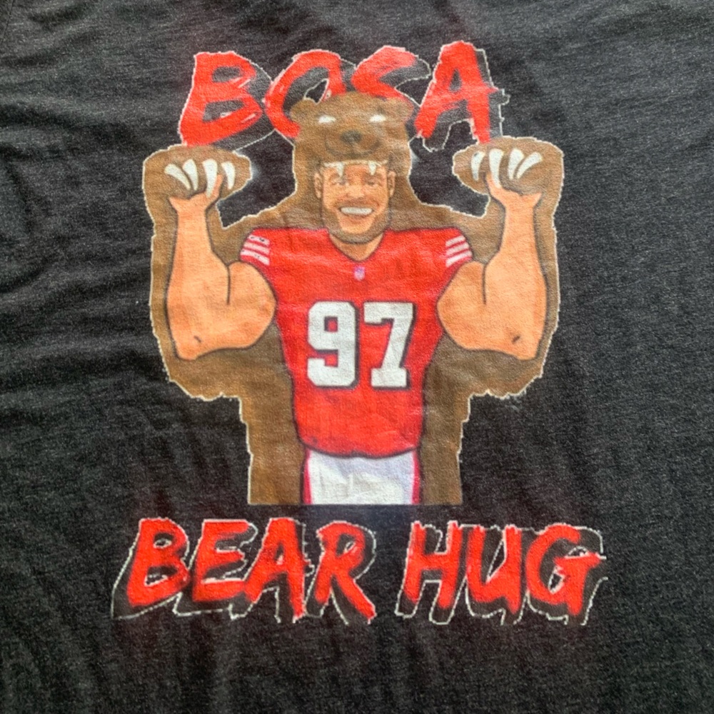 NFL 49ers Bosa Bear hugs. Black tshirt XXL.